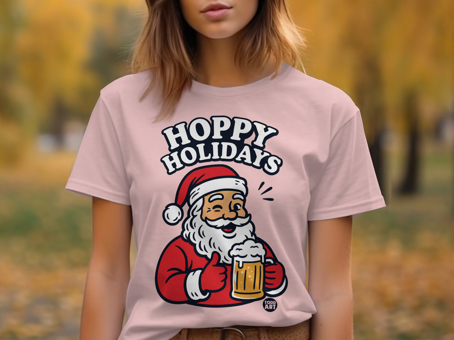 Hoppy Holidays Santa Beer Humorous Pink Shirt product