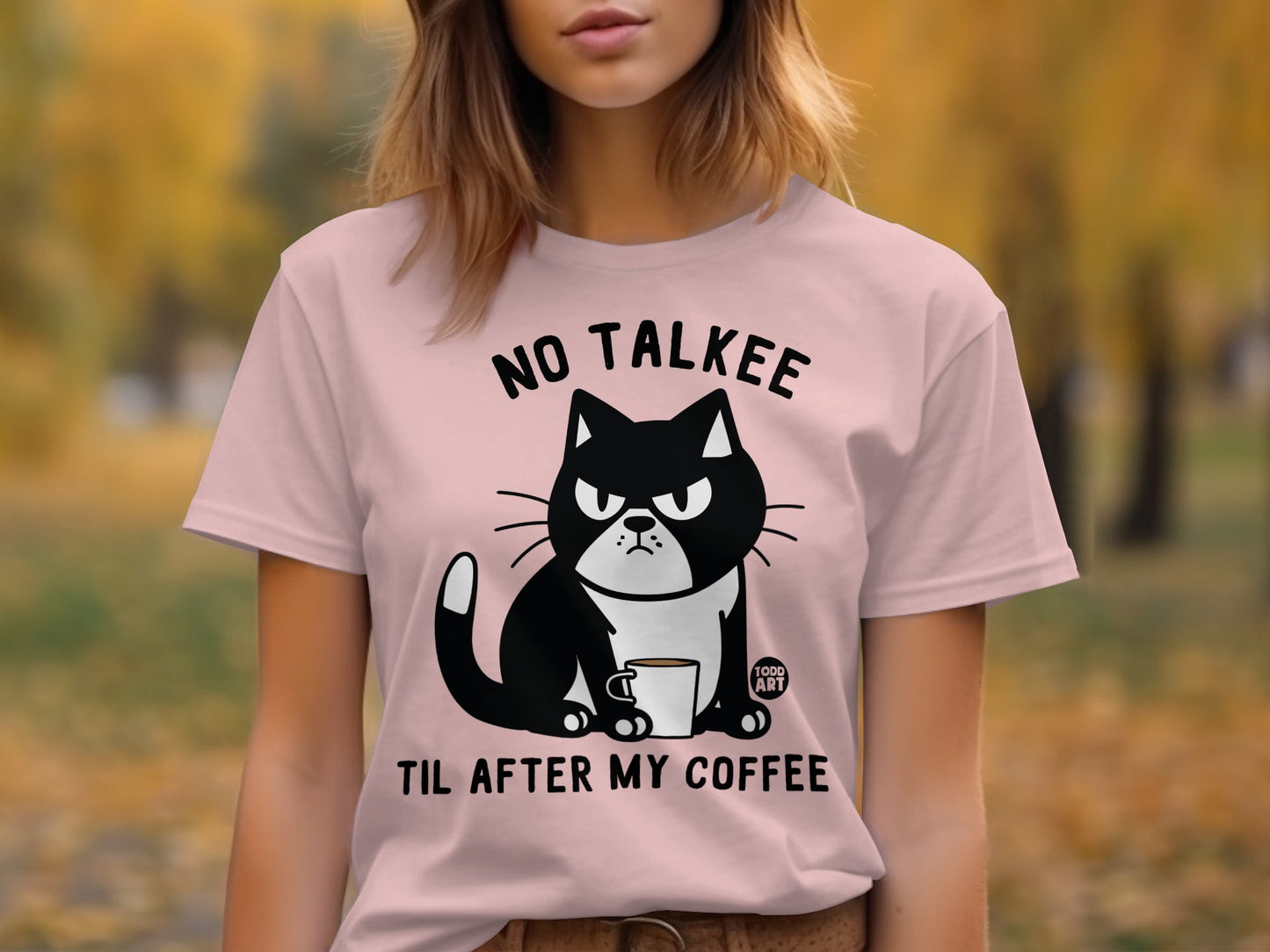 No Talkee Til After My Coffee Cat Graphic Tee product