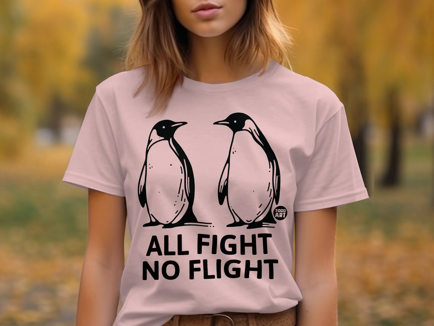 All Fight No Flight Cute Penguin Graphic Tee