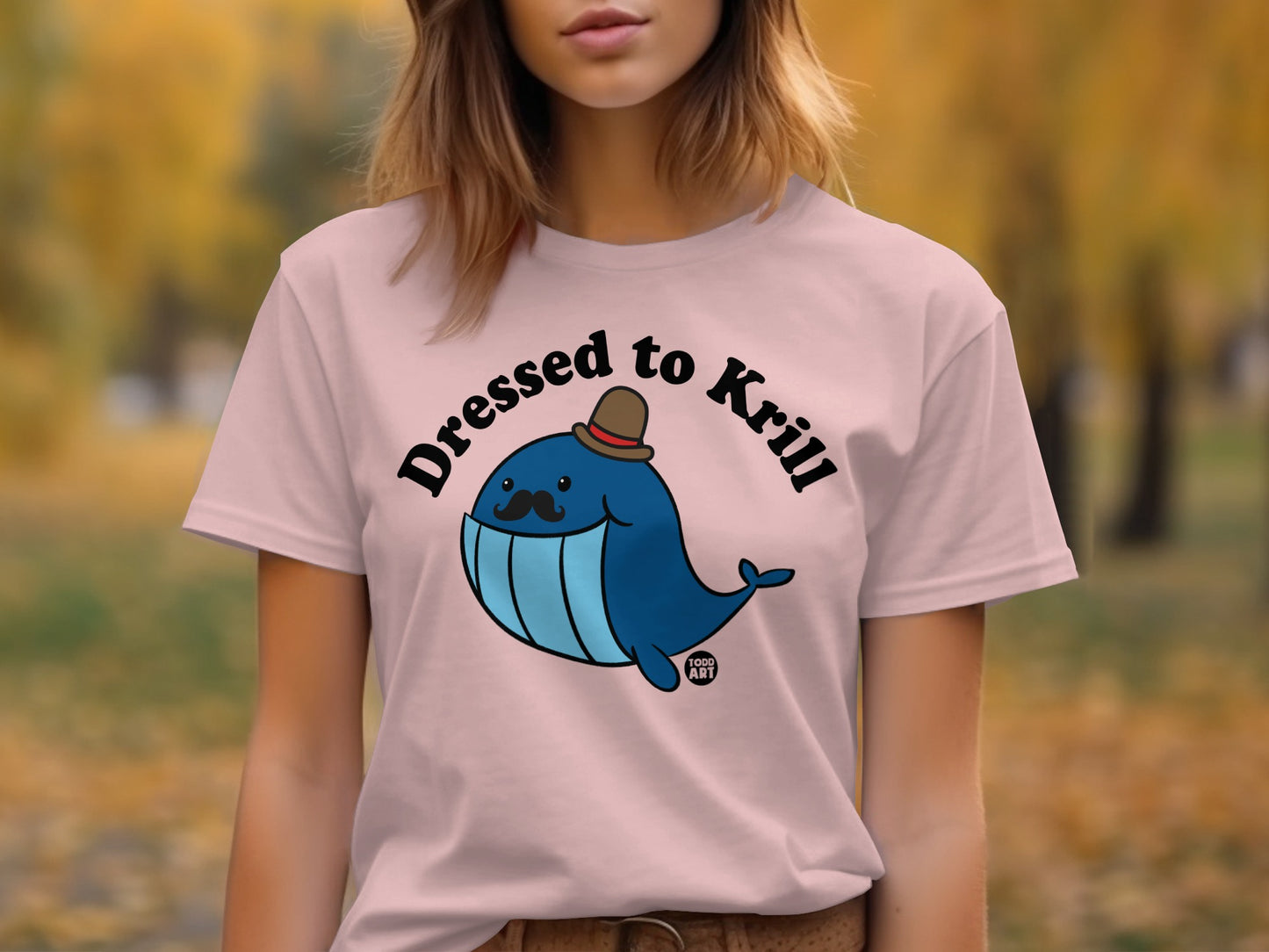 Dressed to Krill Cute Whale with Hat Graphic T-Shirt
