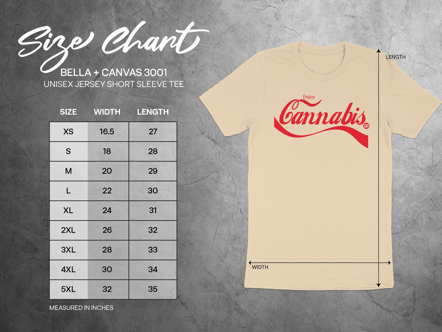 Size Chart Enjoy Cannabis Unisex Short Sleeve Tee