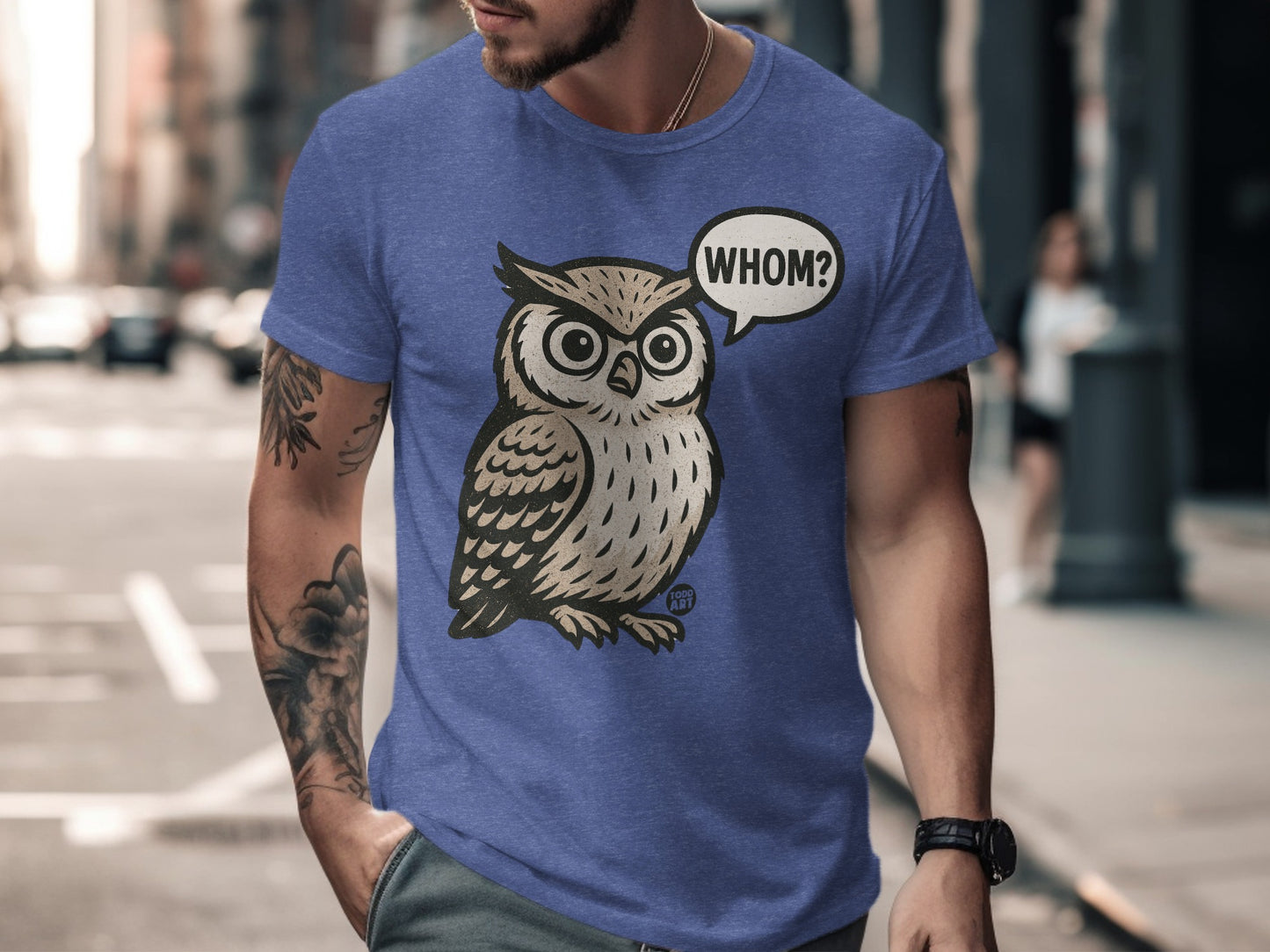 Whimsical Whom Owl Illustration Tee for Casual Wear