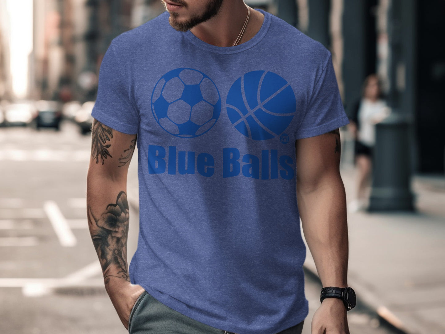 Blue Balls with Soccer and Basketball Design Shirt