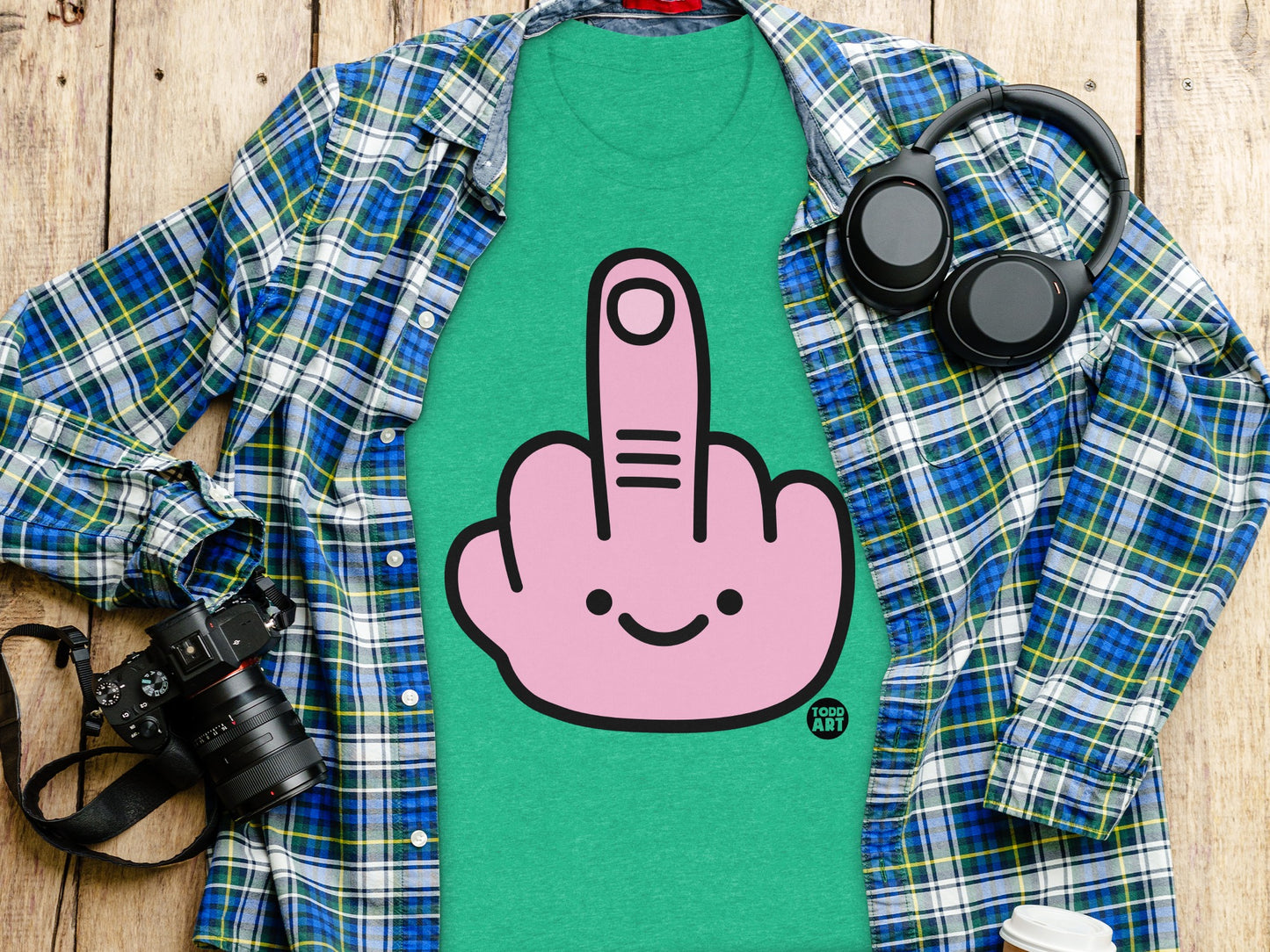 Funny Hand Gesture Design on Green Shirt product