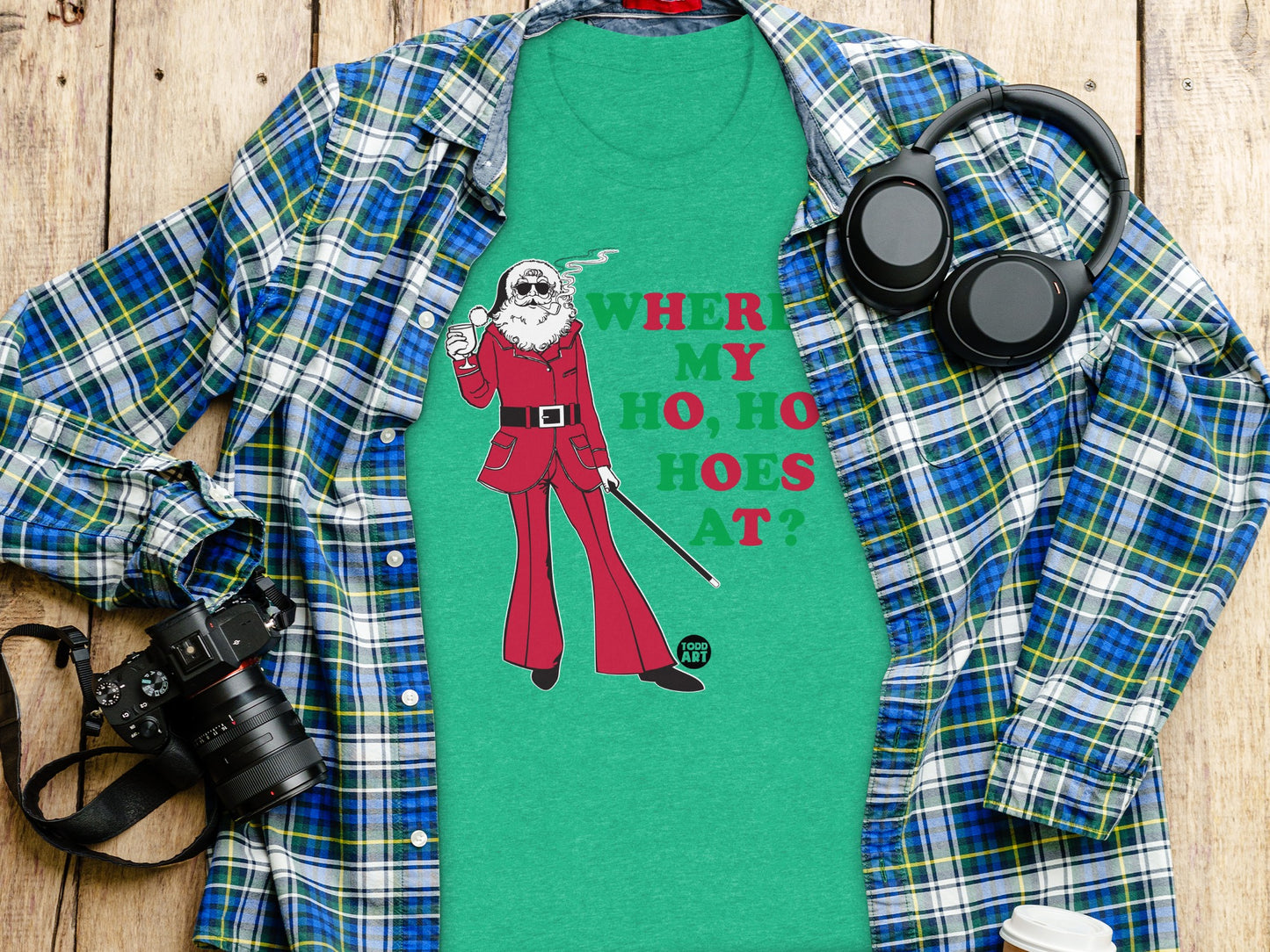 Unique Festive Santa Smoking Graphic Tee Shirt product