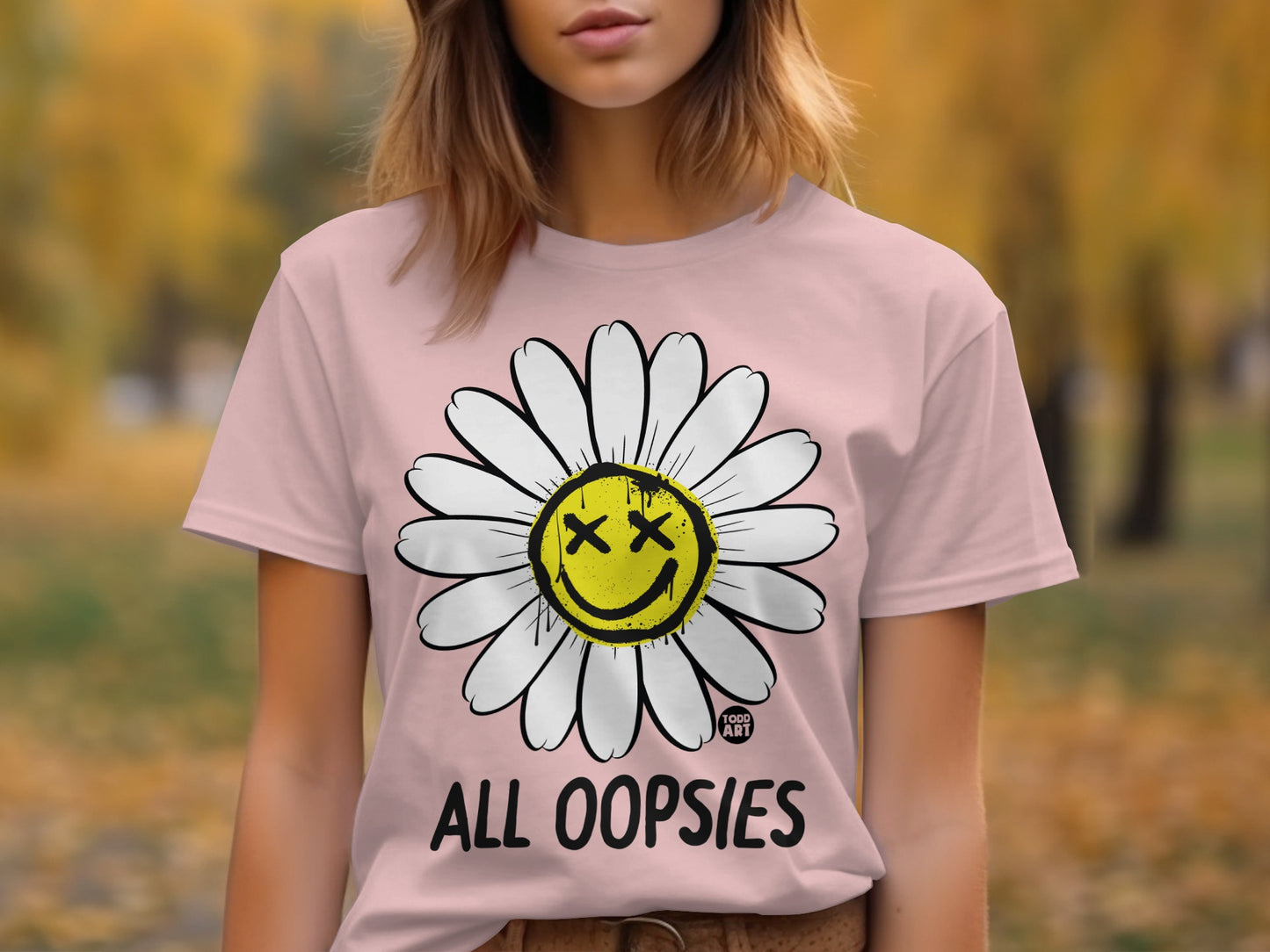 Cute Casual Tee with Smiley Flower Print