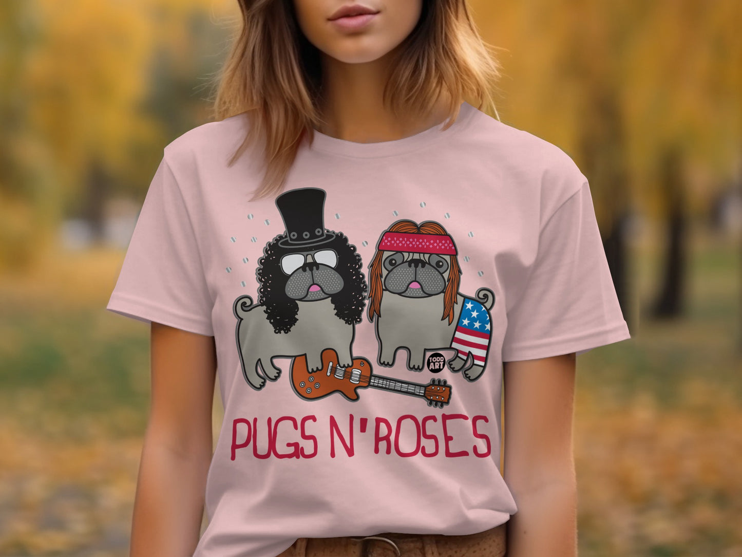 Adorable Pugs N' Roses Graphic T-Shirt product
