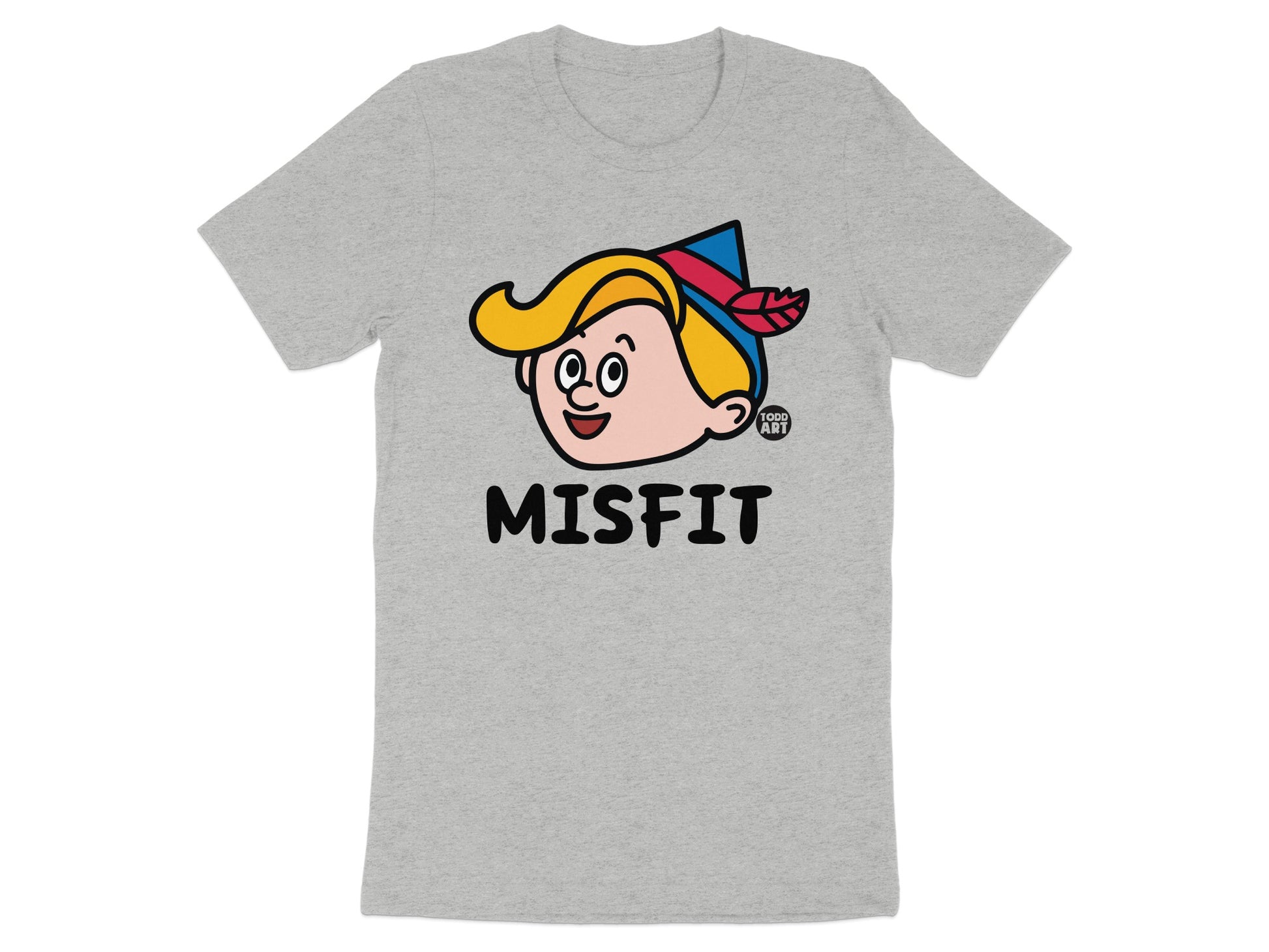 Misfit Cartoon Face Graphic Gray T-Shirt product type