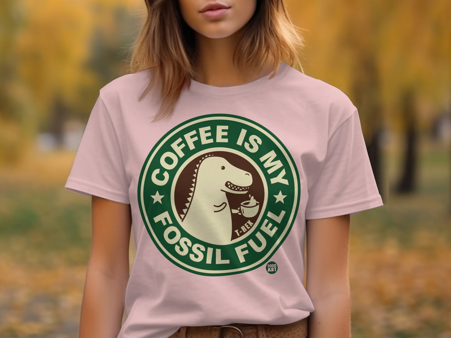 Coffee Is My Fossil Fuel Dinosaur Graphic Tee product type
