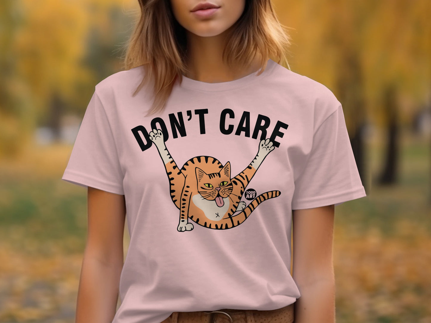 Don't Care Funny Stretching Cat Graphic Tee product