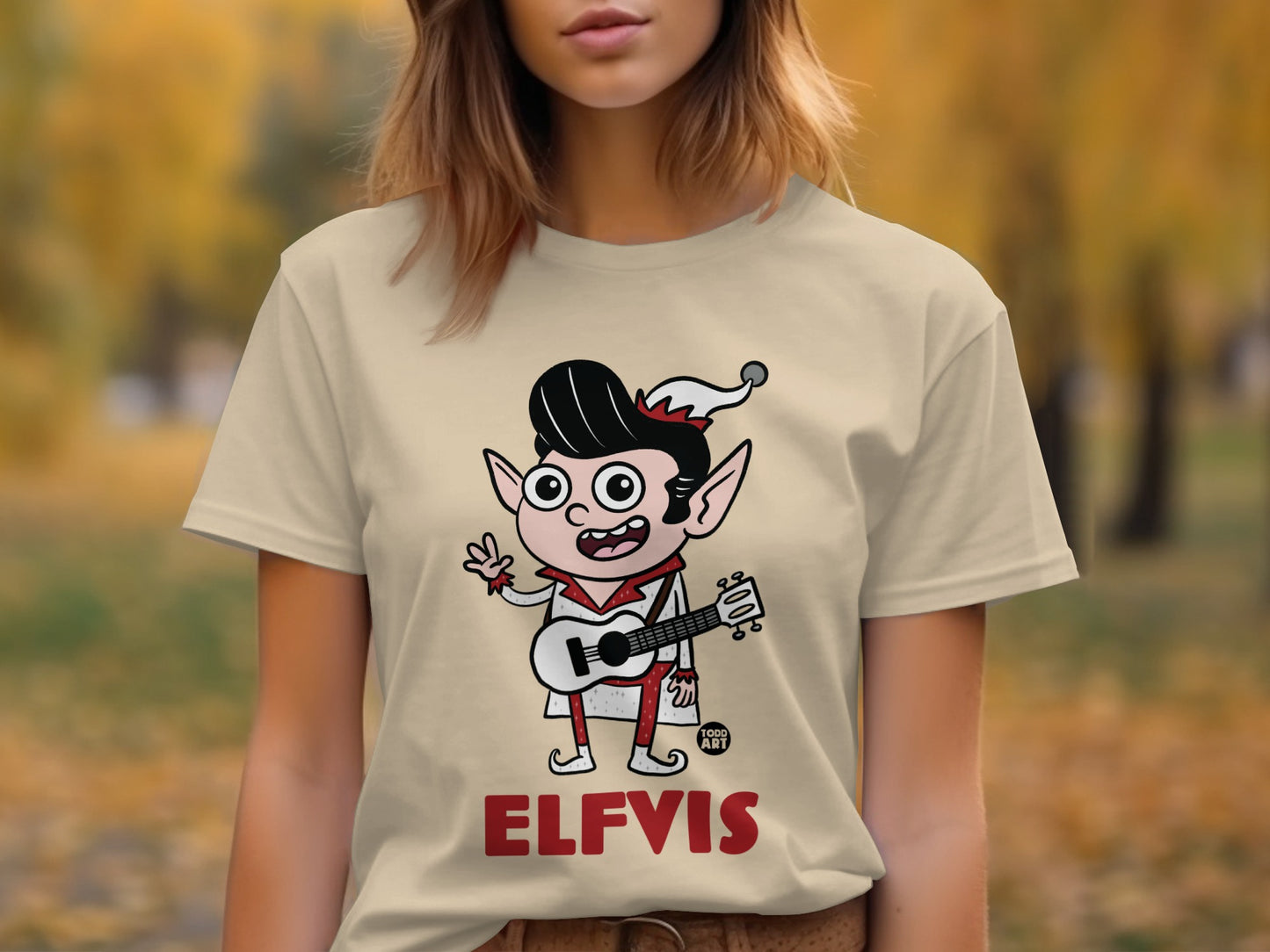 Fun Festive Elfvis Cartoon Character T-shirt