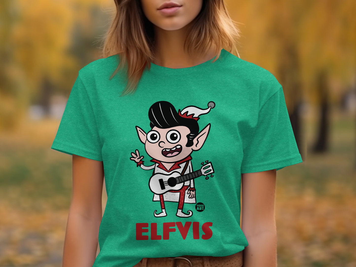 Fun Cartoon Elf Playing Guitar T-shirt ELFVIS