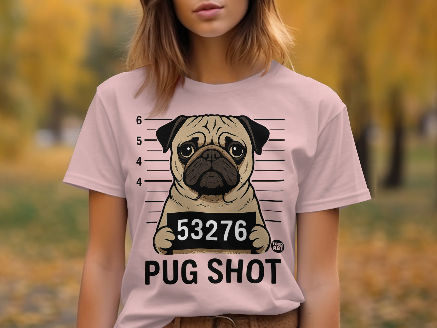 Funny Pug Mugshot Design on Cute Casual T-shirt product