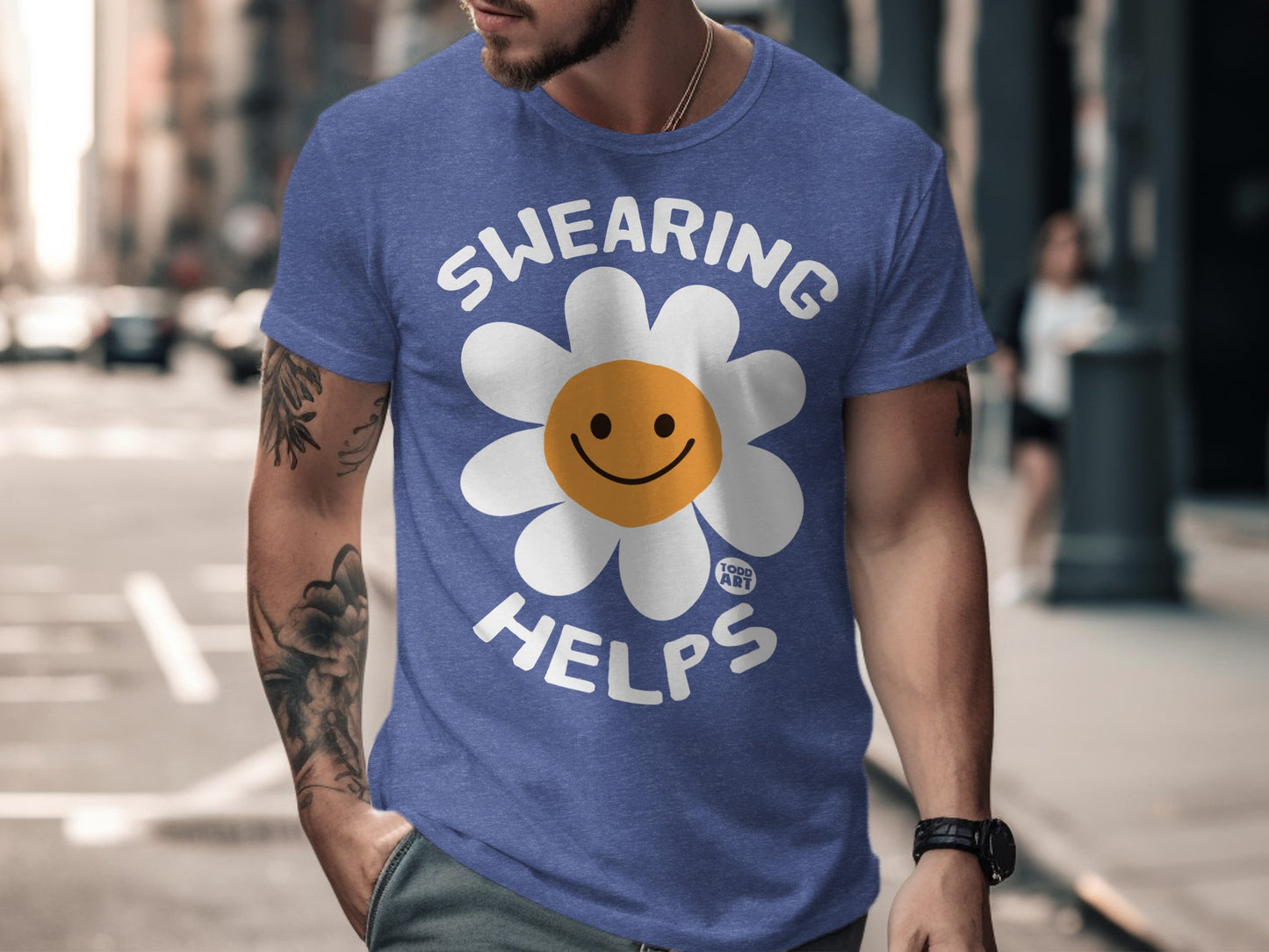 Swearing Helps Smiley Face Flower Graphic T-shirt