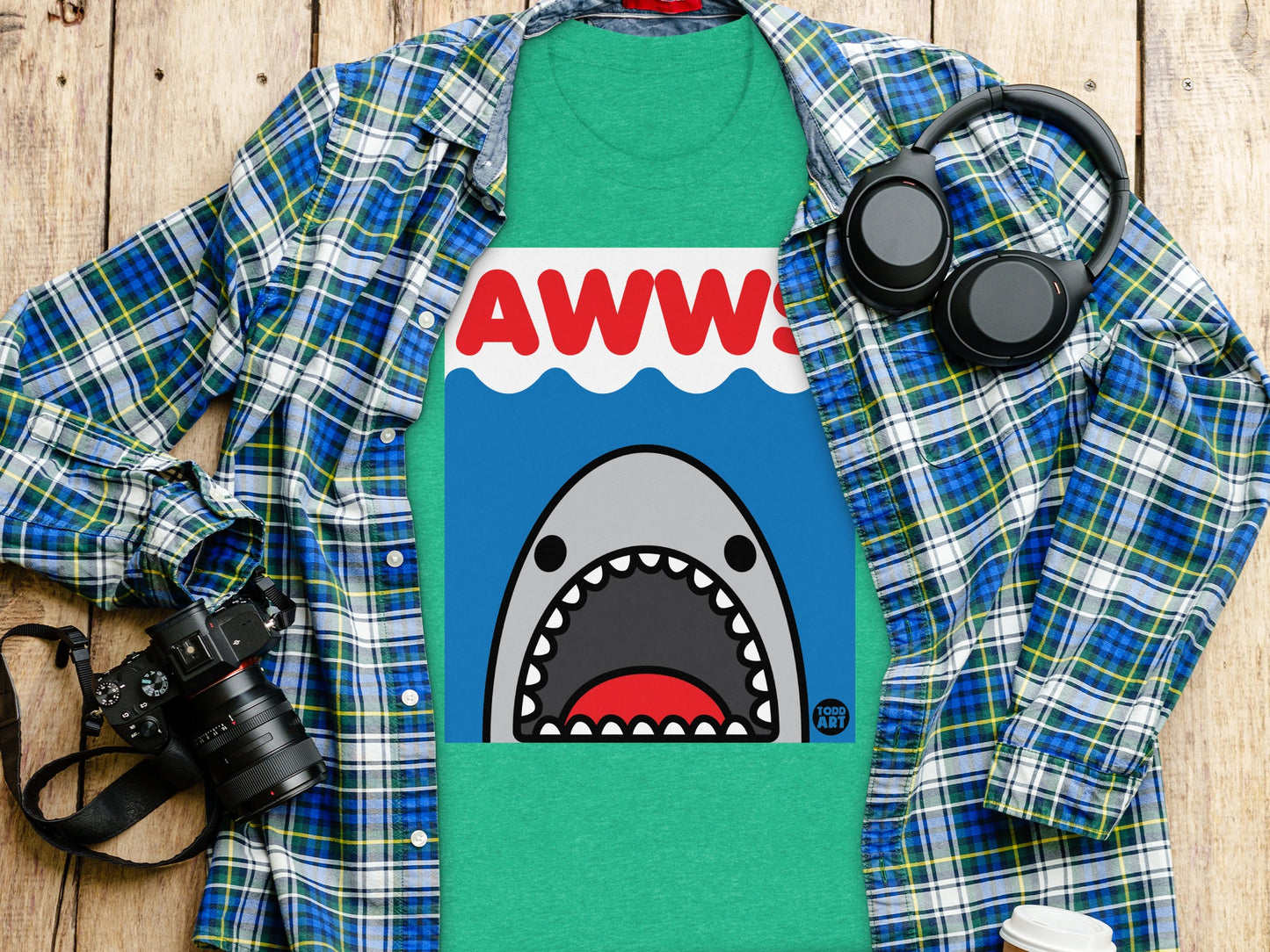 Awww Shark Graphic Tee with Fun Cartoon Design Shirt