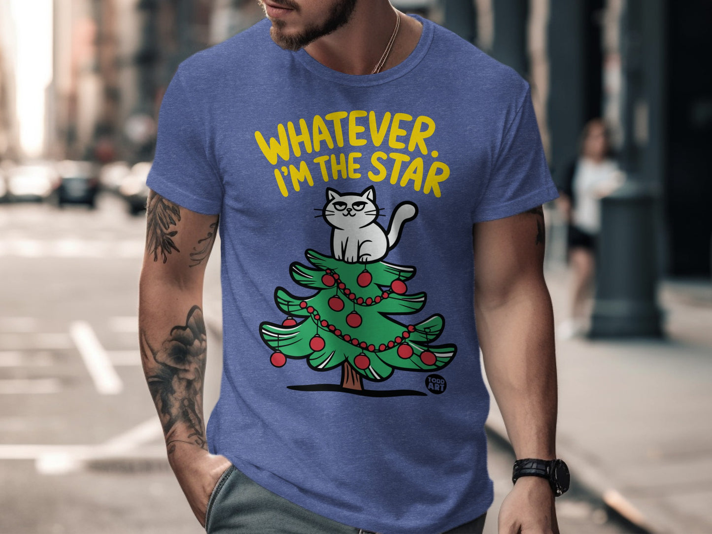 Funny Cat with Christmas Tree Graphic Print Shirt product type
