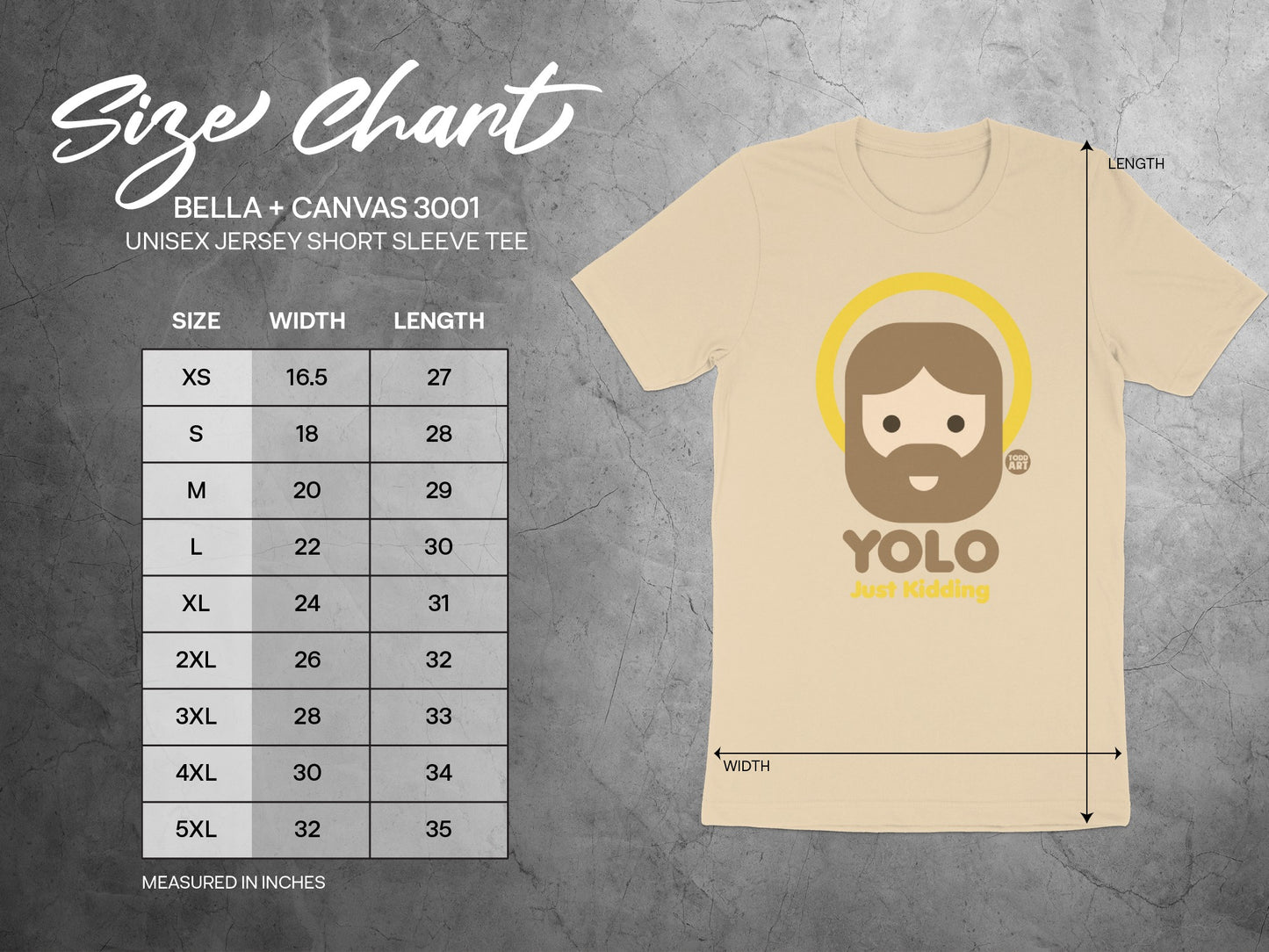 YOLO Just Kidding Bella Canvas 3001 product type