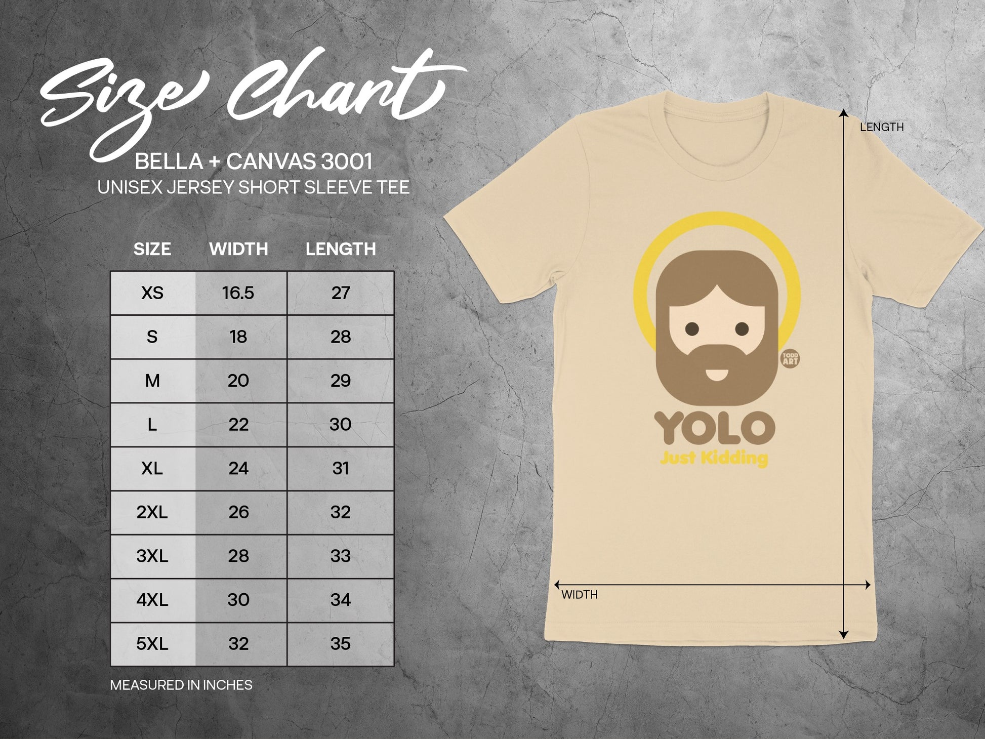 YOLO Just Kidding Bella Canvas 3001 product type