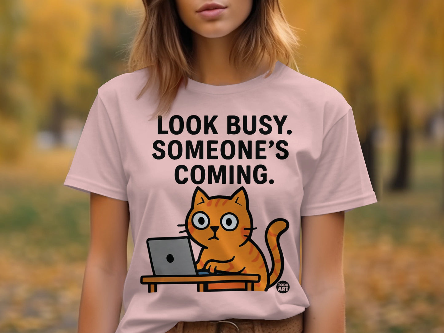 Look Busy Someone's Coming Cat Graphic T-Shirt product