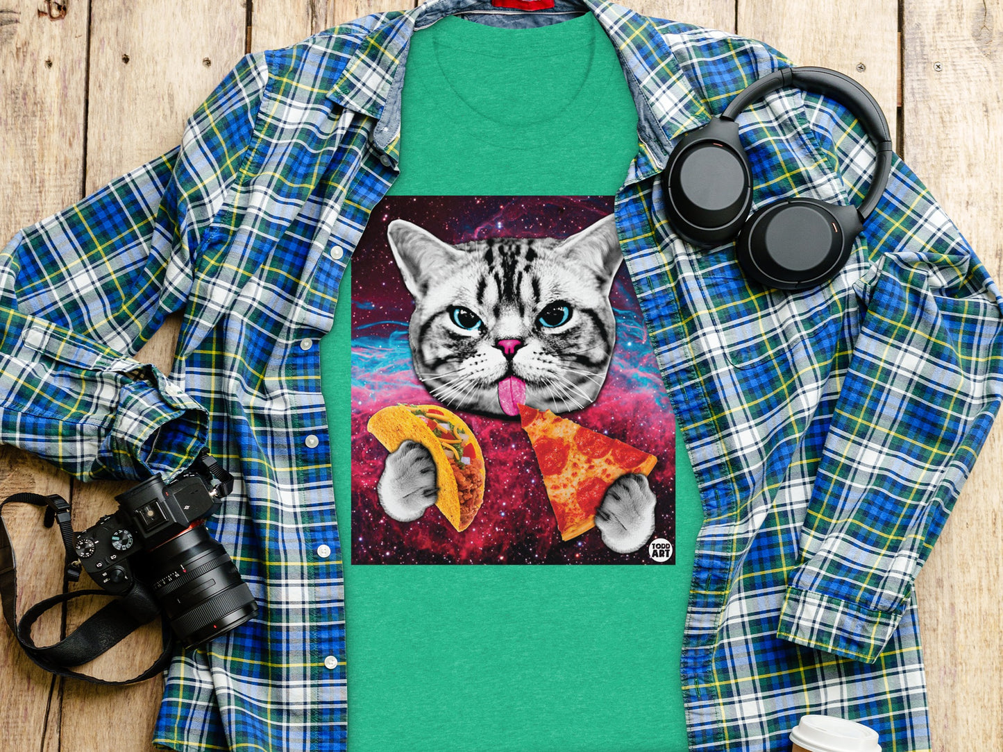 Cat Eating Pizza and Taco Graphic Tee Shirt product