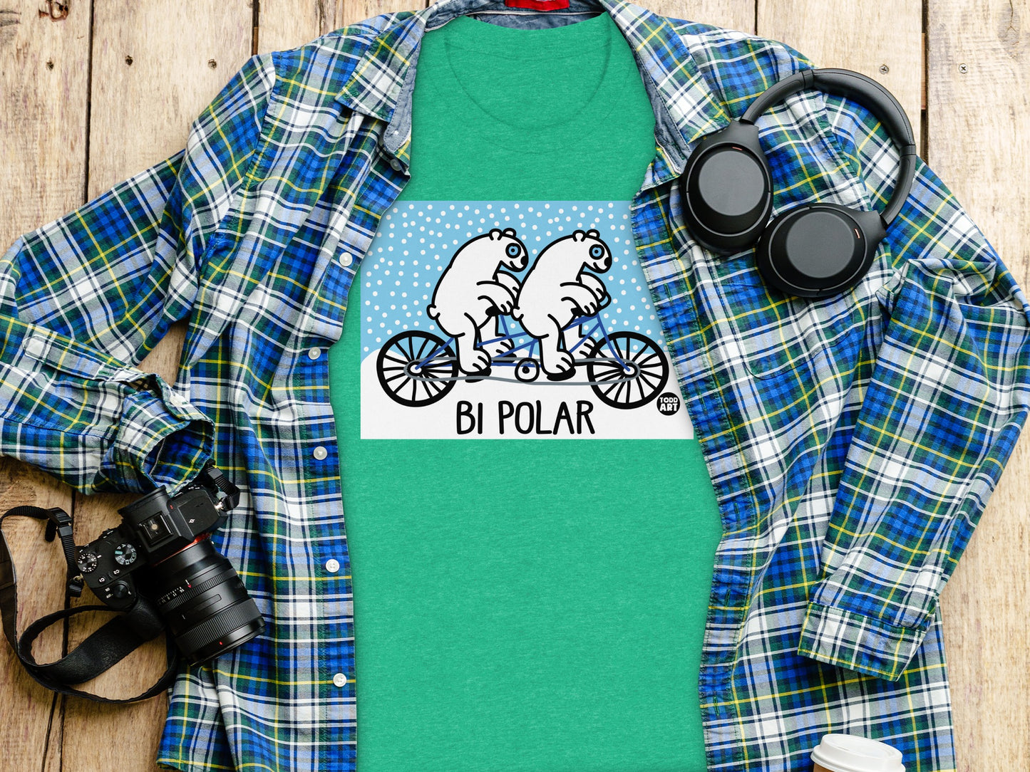 Funny Two Polar Bears Riding Bicycle T-Shirt product