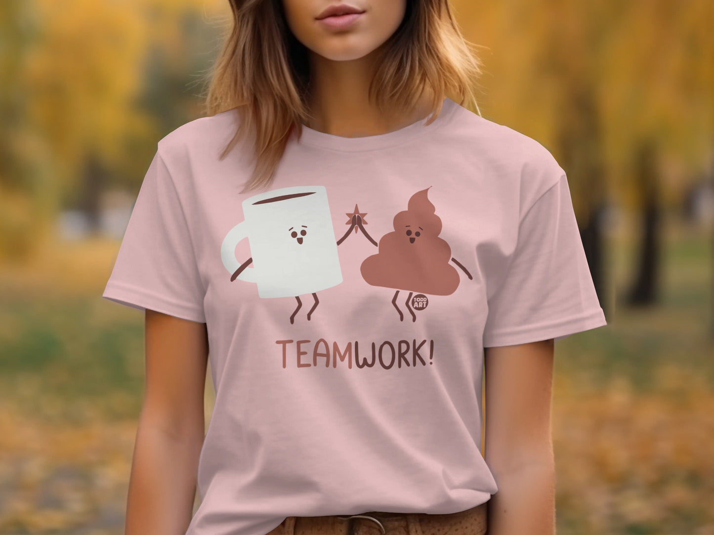 Cute Coffee and Poop Teamwork Graphic T-Shirt