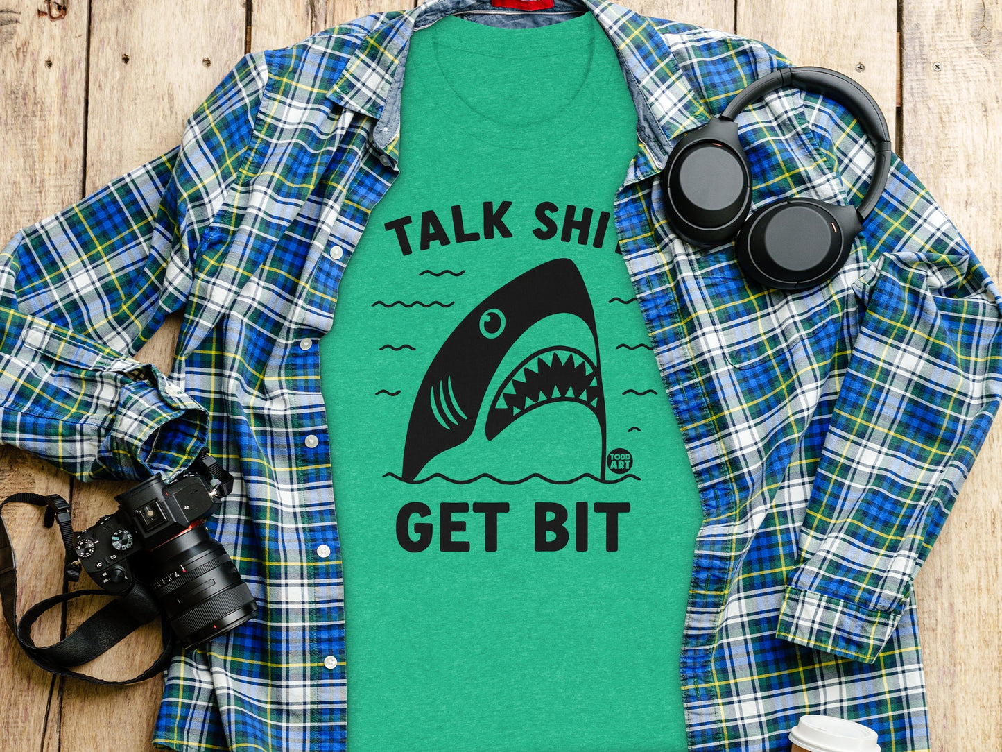 Talk Shi Get Bit Shark Graphic Casual Wear T-Shirt
