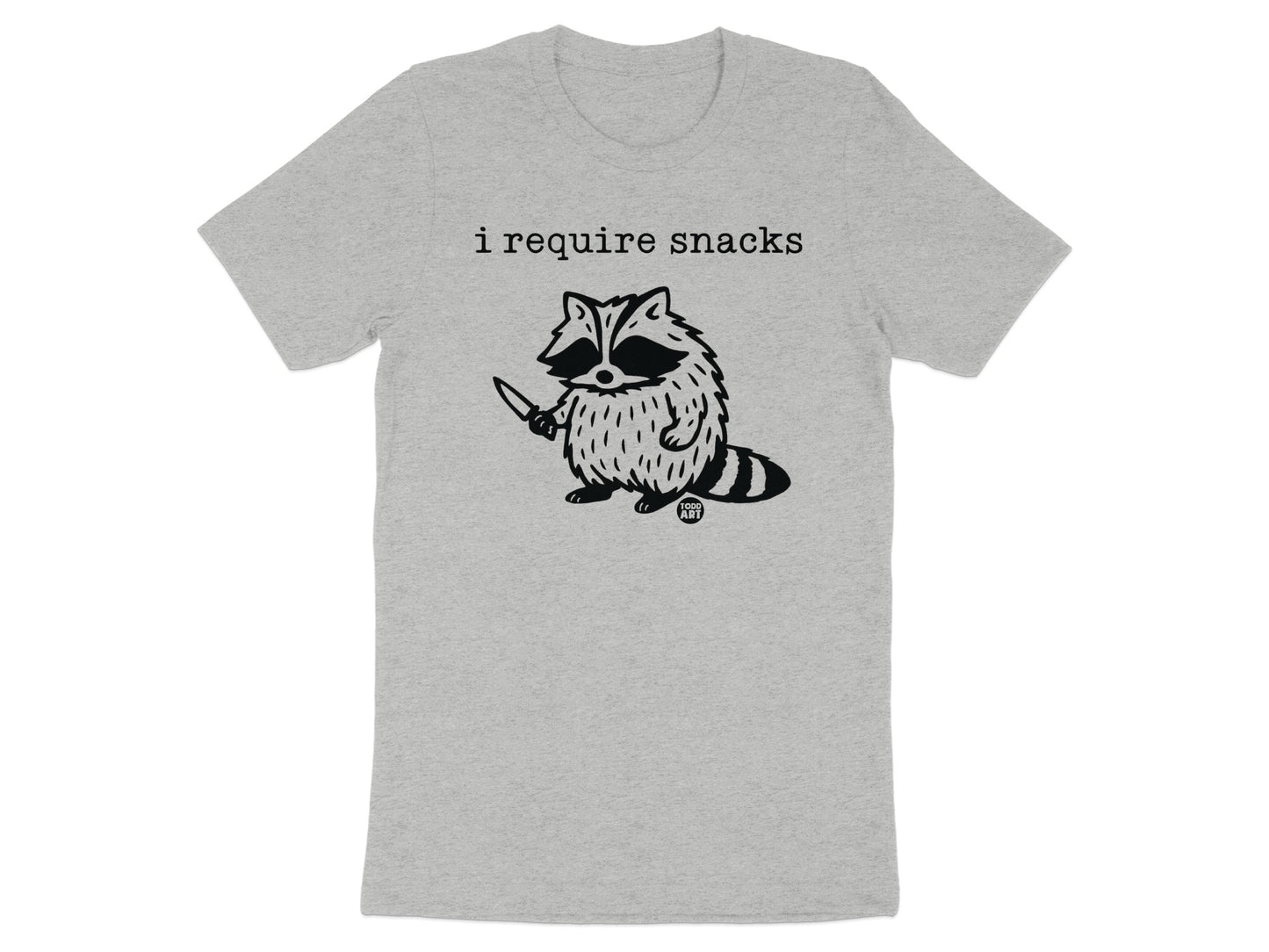 I Require Snacks Raccoon Graphic Tee Shirt