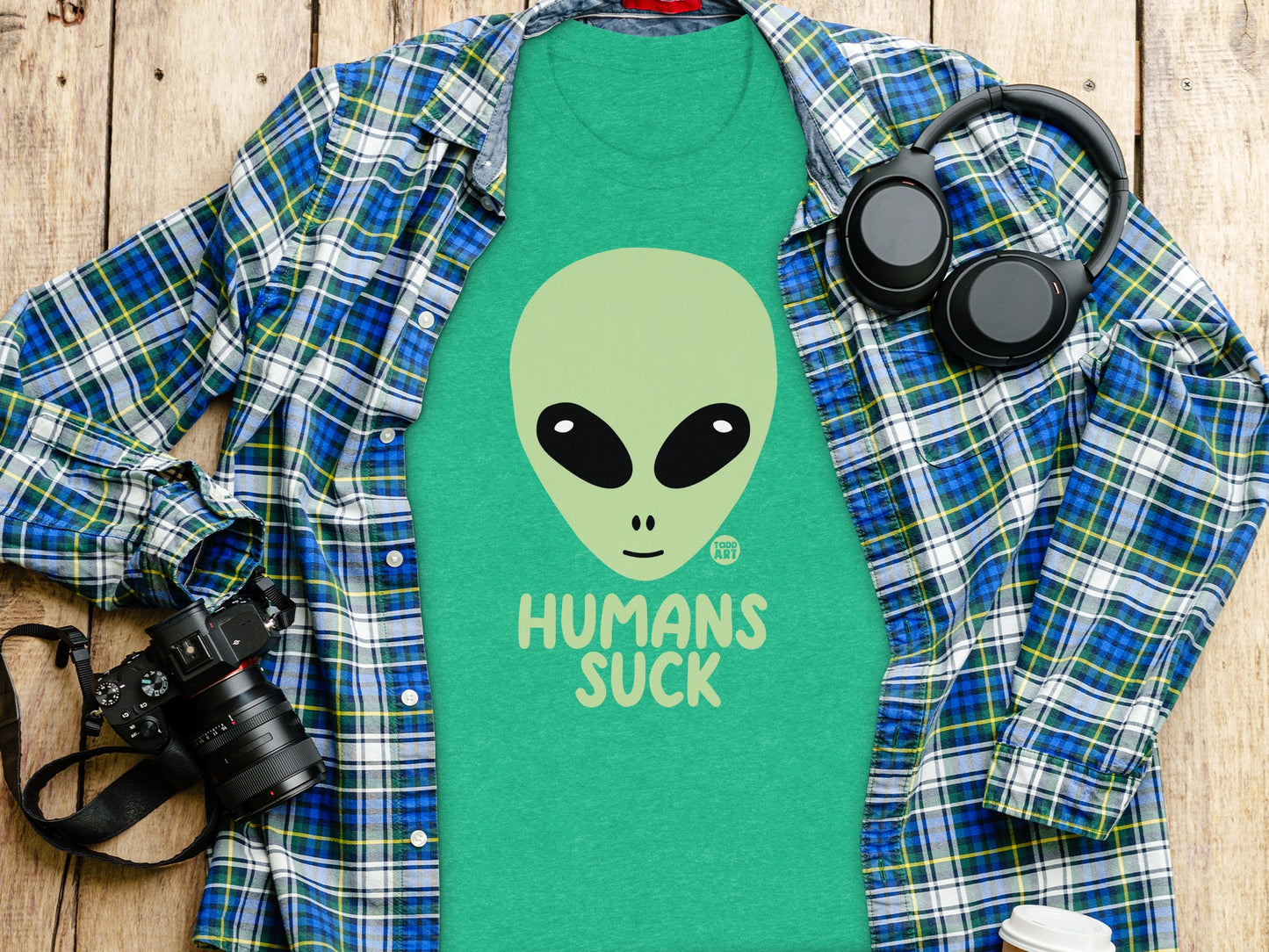 Alien Face with Humans Suck Graphic Shirt product