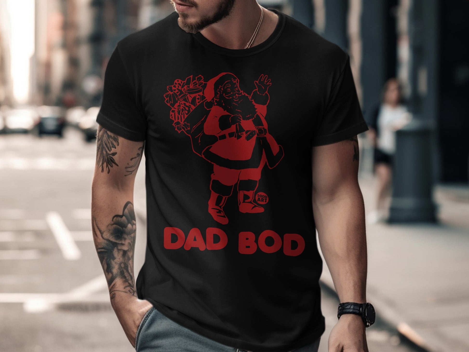 Funny Santa Dad Bod Graphic Tee for Christmas