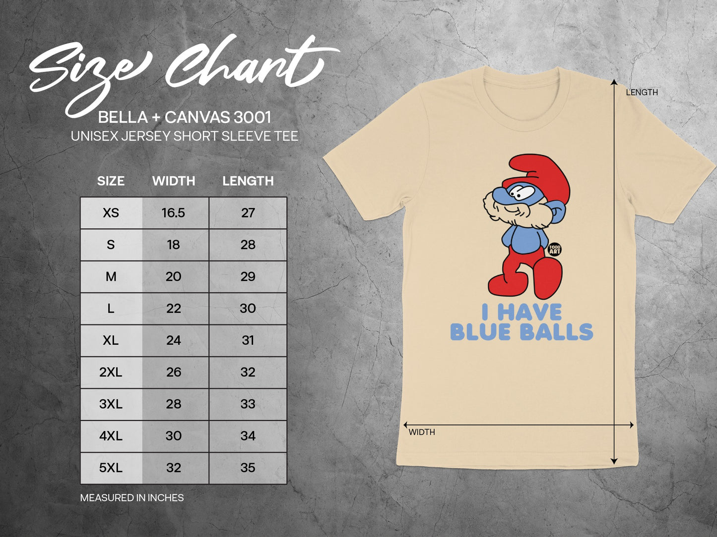 I Have Blue Balls Graphic Tee Sizing Chart Shirt