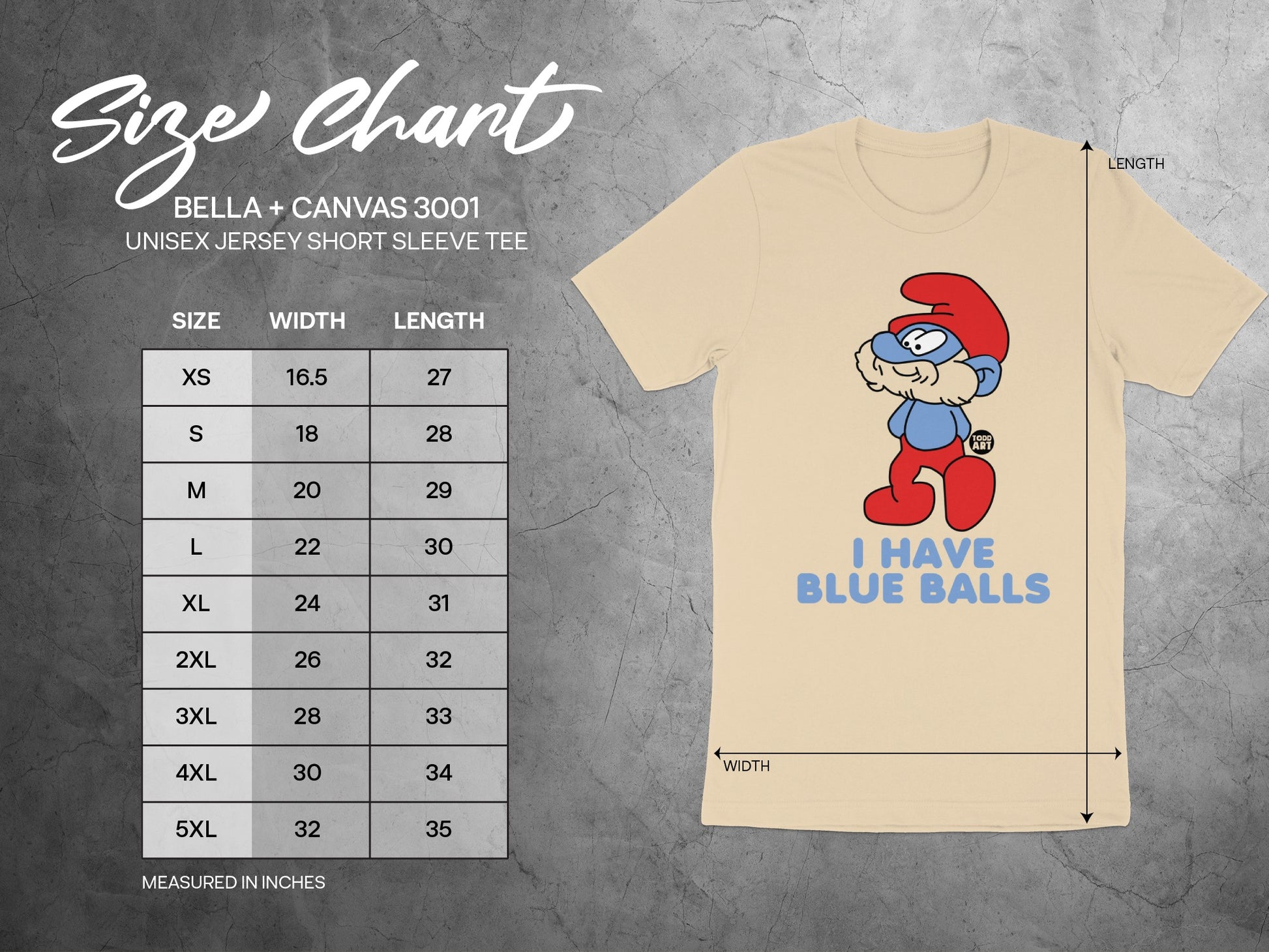 I Have Blue Balls Graphic Tee Sizing Chart Shirt