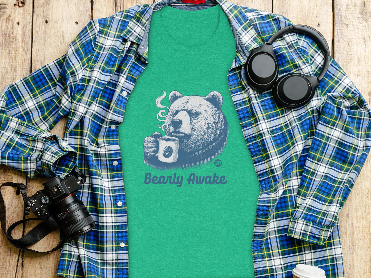 Bearly Awake Bear Drinking Coffee Graphic Tee product