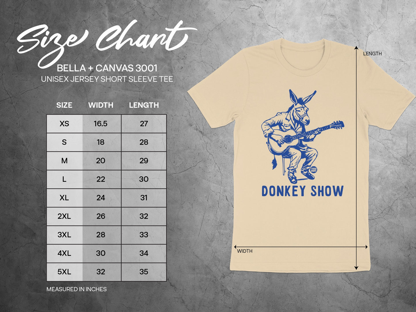 Donkey Show Graphic Unisex Tee Size Chart product