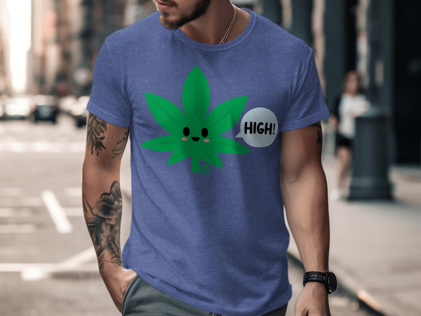 Cute Green Leaf with High Text Graphic Tee product