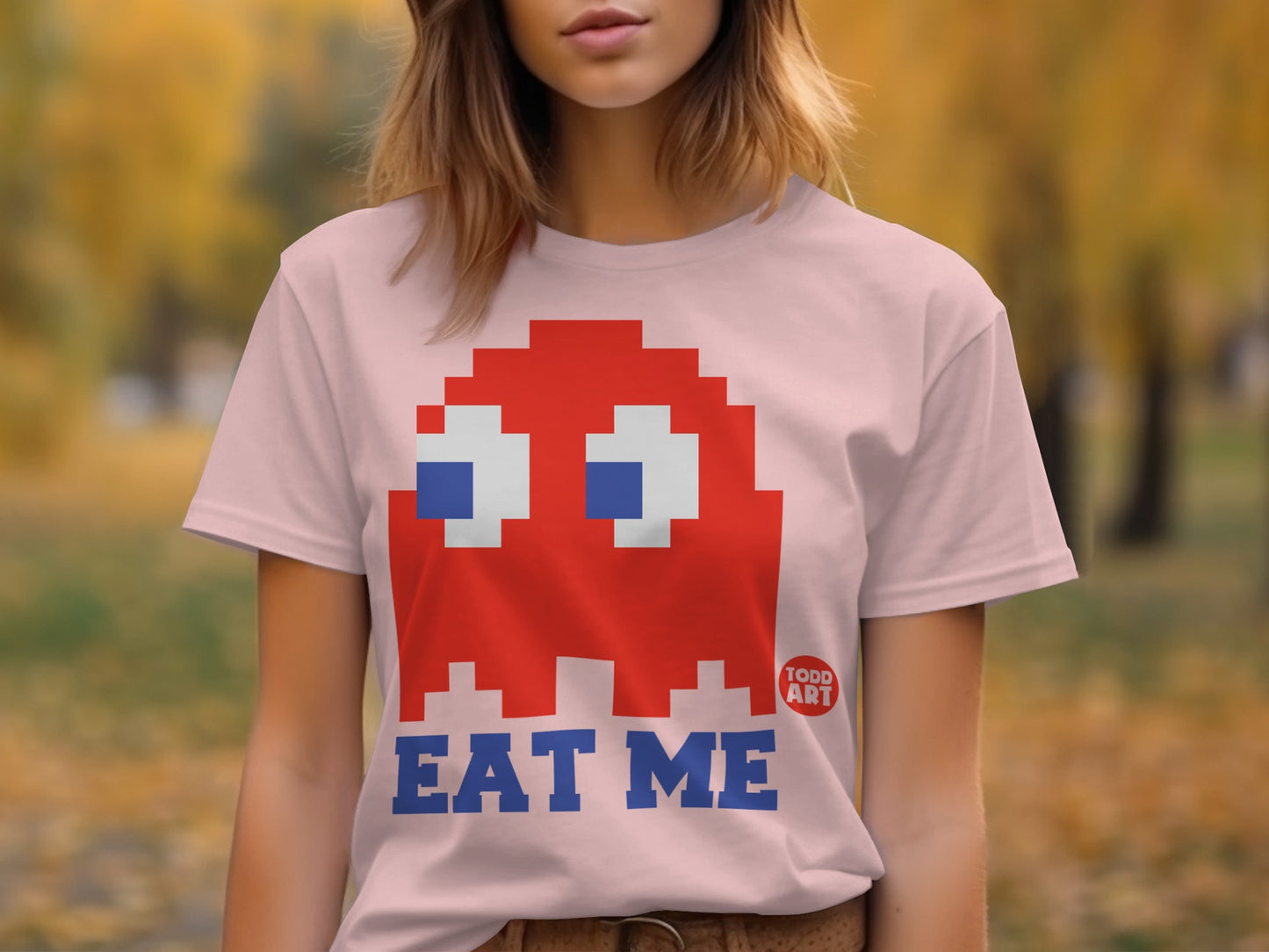 Pixelated Ghost Design Eat Me Graphic T-Shirt