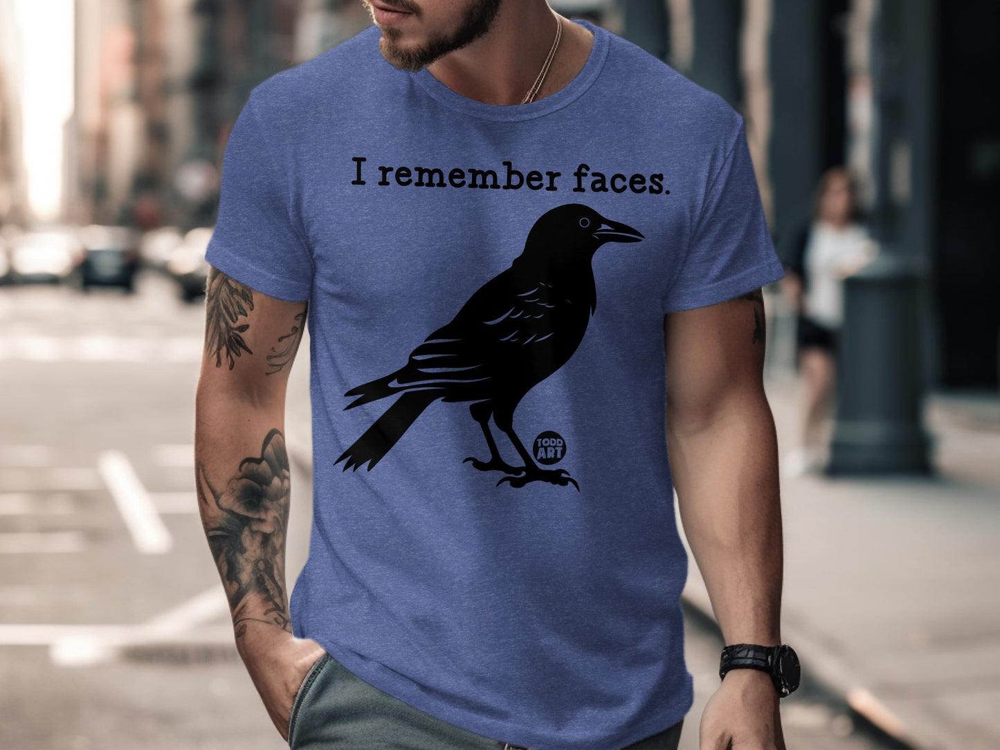 I Remember Faces T Shirt with Crow Graphic product