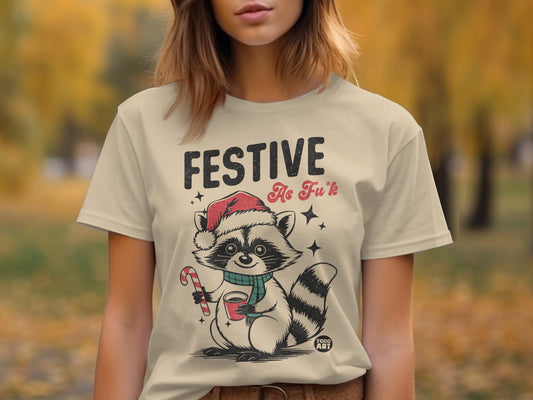 Festive Season Cute Santa Raccoon Design T-Shirt