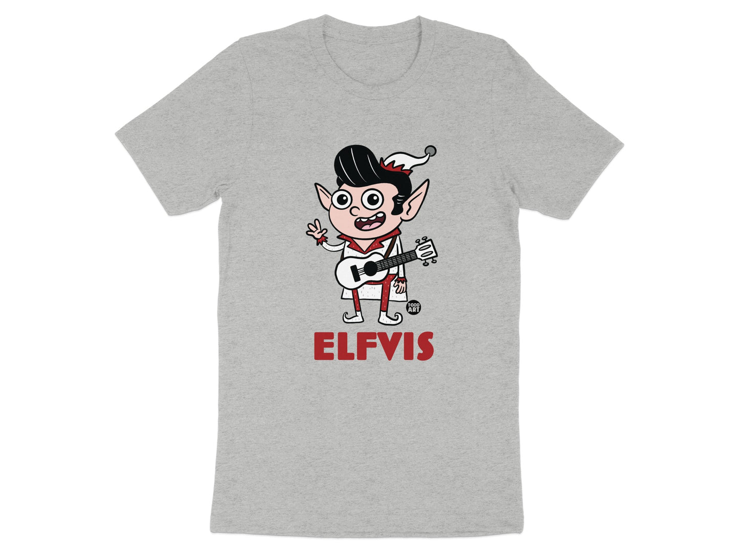 Festive Elfvis Cartoon Character Guitar Shirt