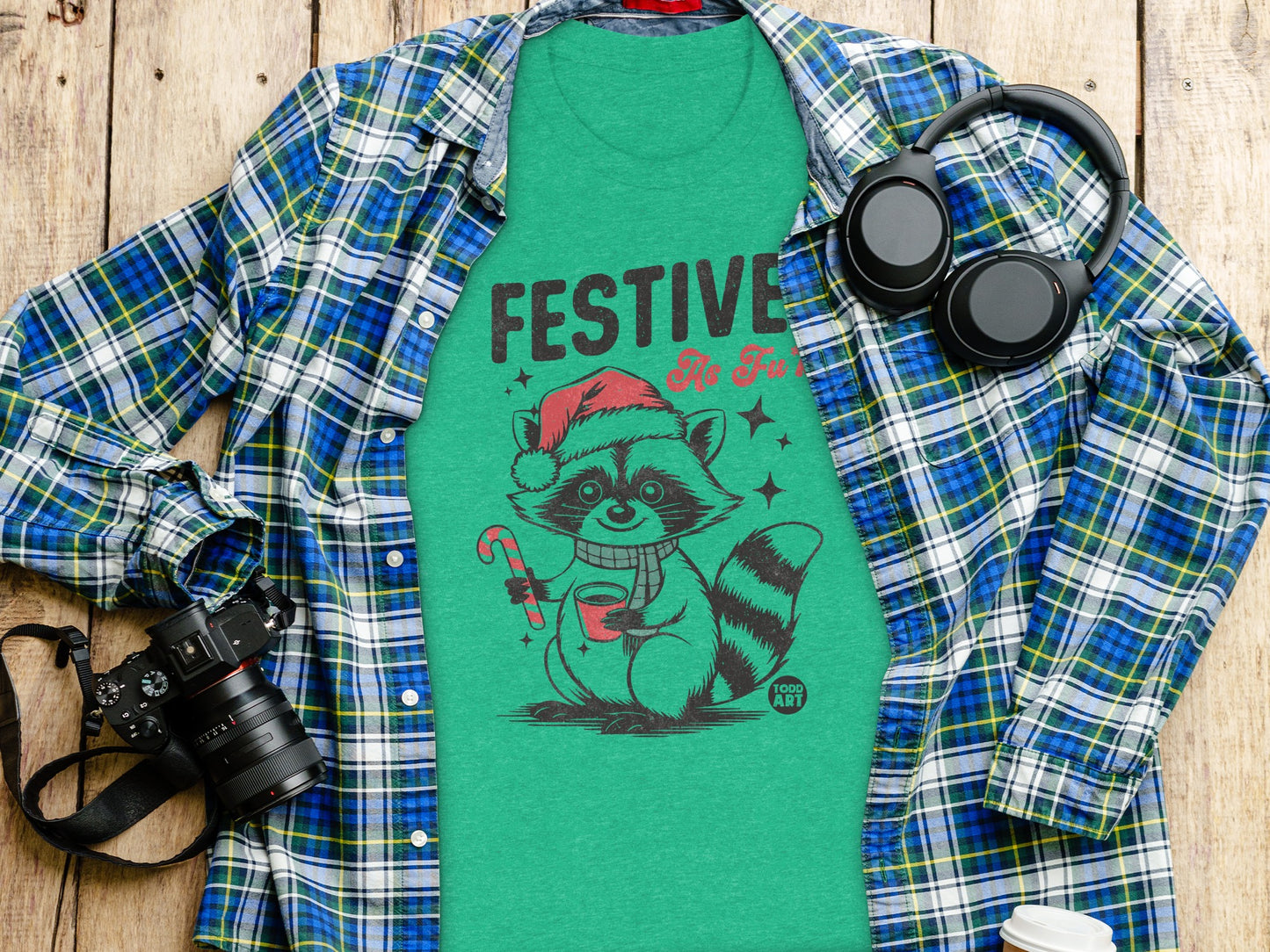 Festive Raccoon Holiday Design Graphic T-Shirt product