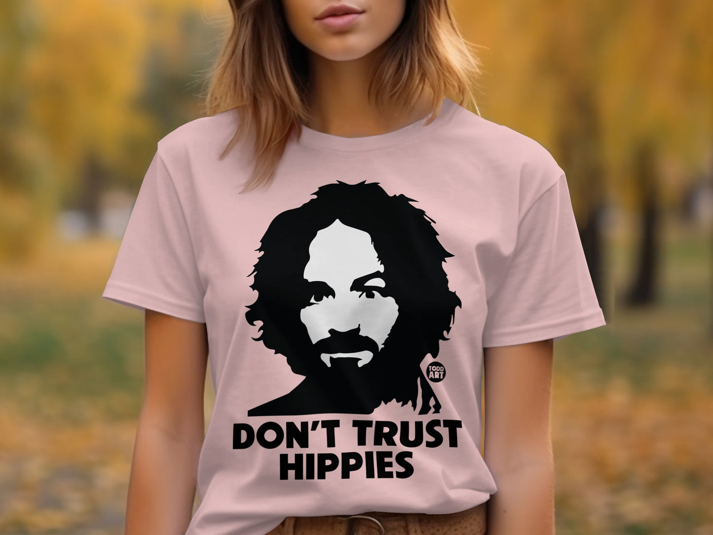 Graphic Pink Don't Trust Hippies T-Shirt