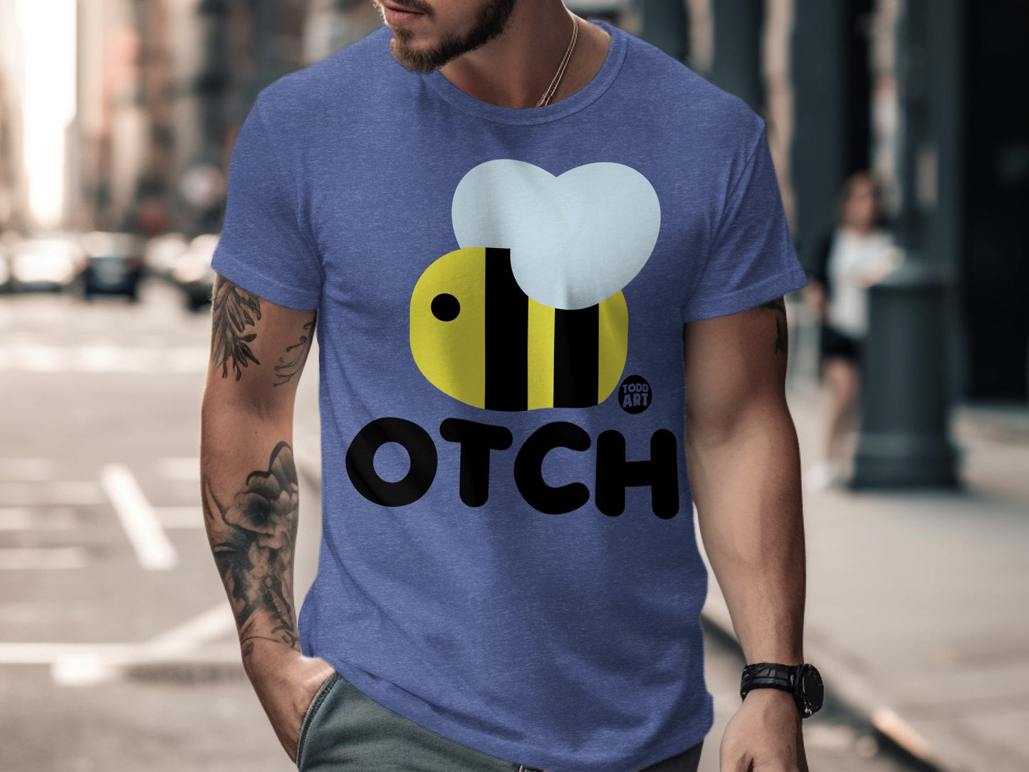 Cute Blue Bee Cartoon Graphic Casual Tee product type