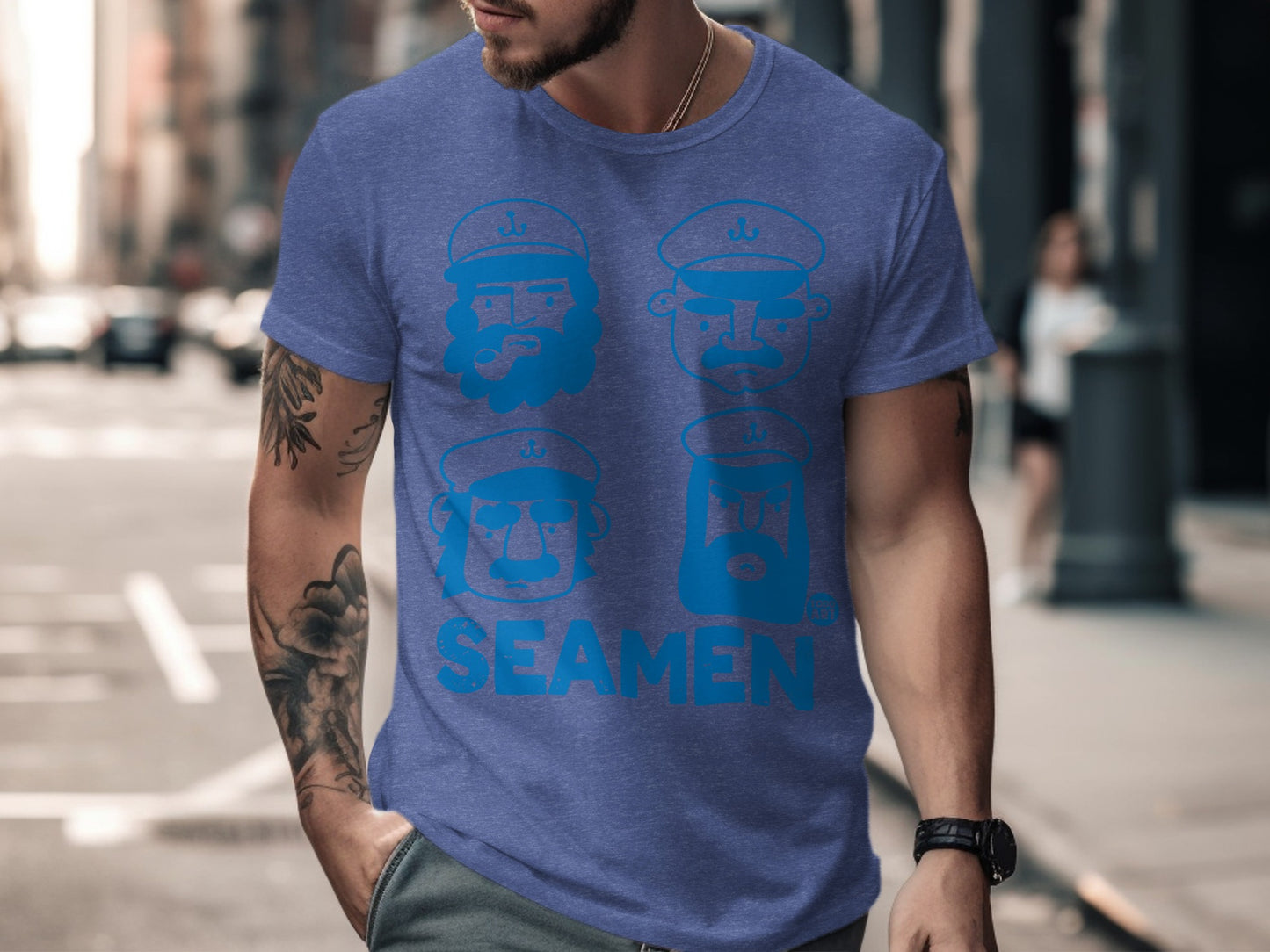 Funny Seamen Faces Graphic Navy Blue T-shirt product type
