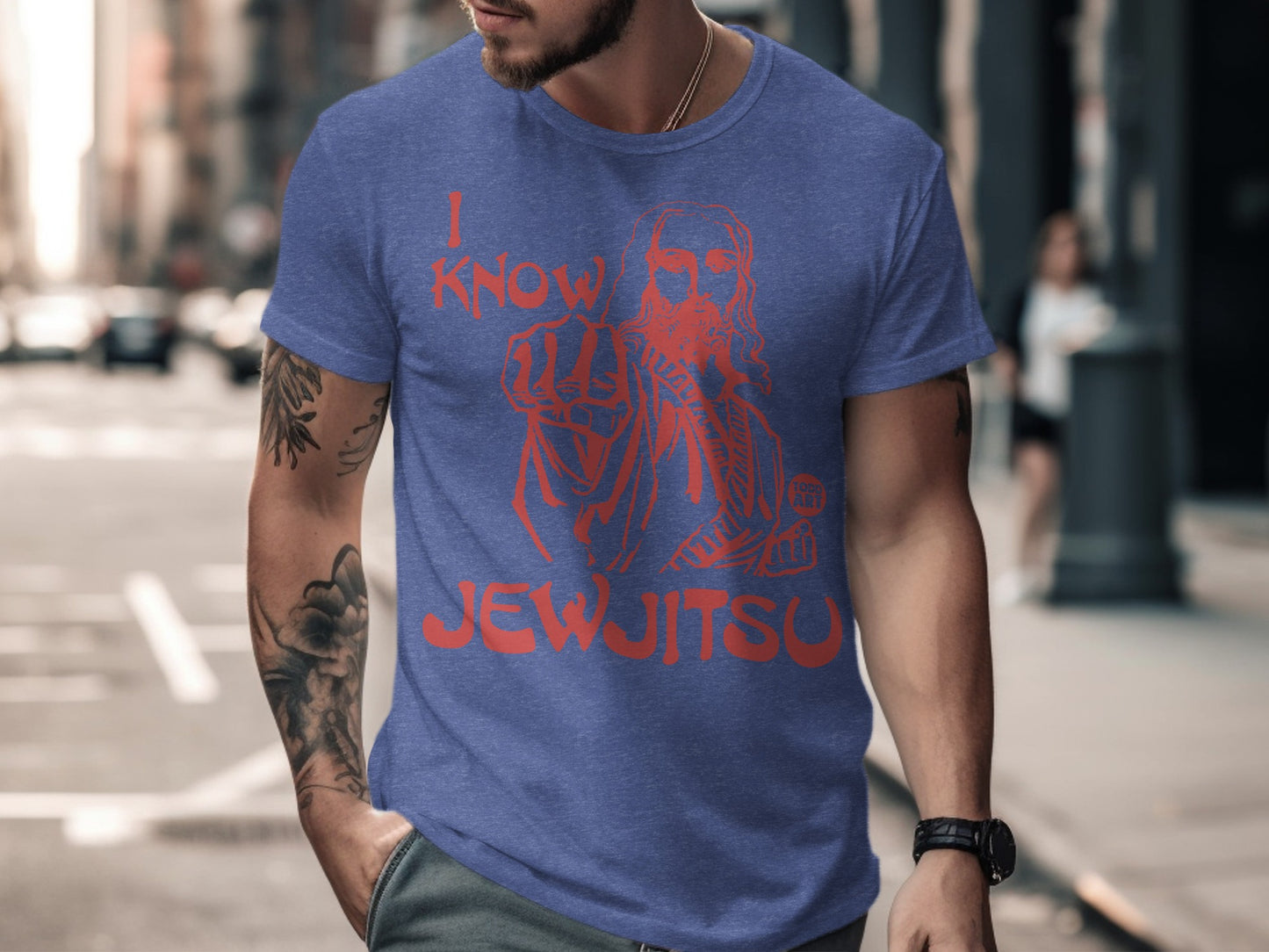 I Know Jewjitsu Graphic Tee Blue Casual product