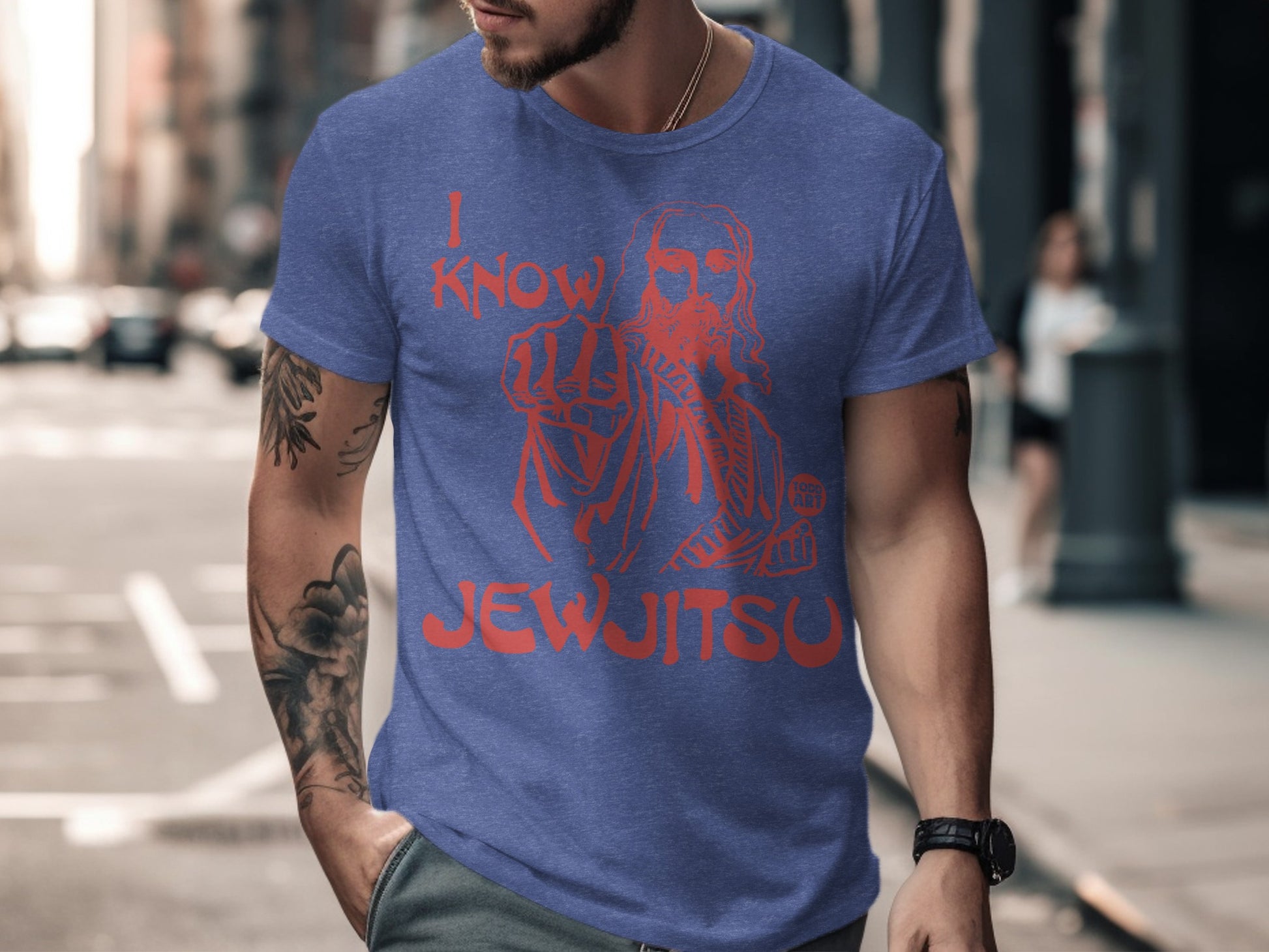 I Know Jewjitsu Graphic Tee Blue Casual product