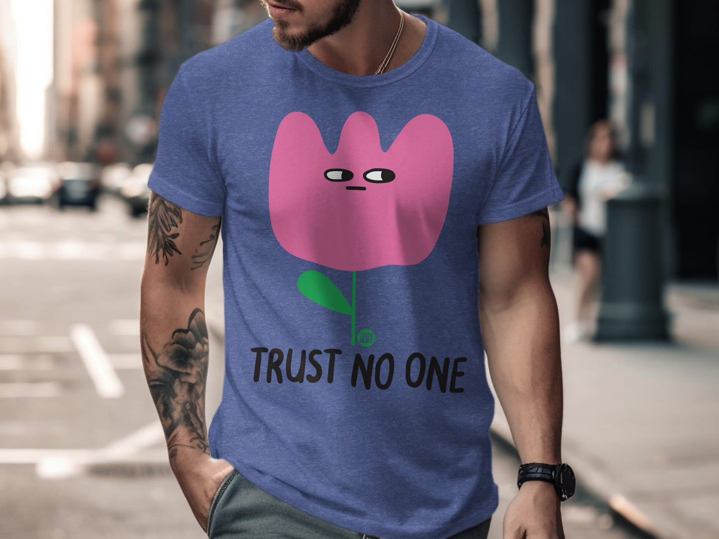 Trust No One Graphic T-shirt with Pink Flower Design
