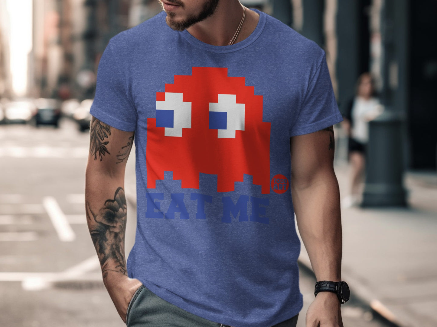 Retro Pixelated Ghost Graphic Eat Me T-Shirt