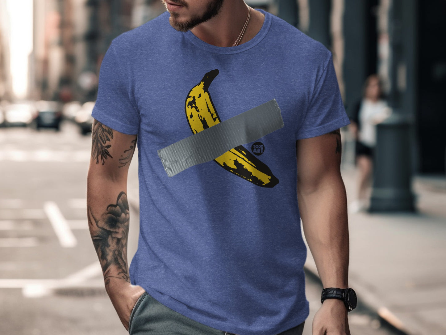 Blue T-Shirt with Banana Duct Tape Graffiti product type
