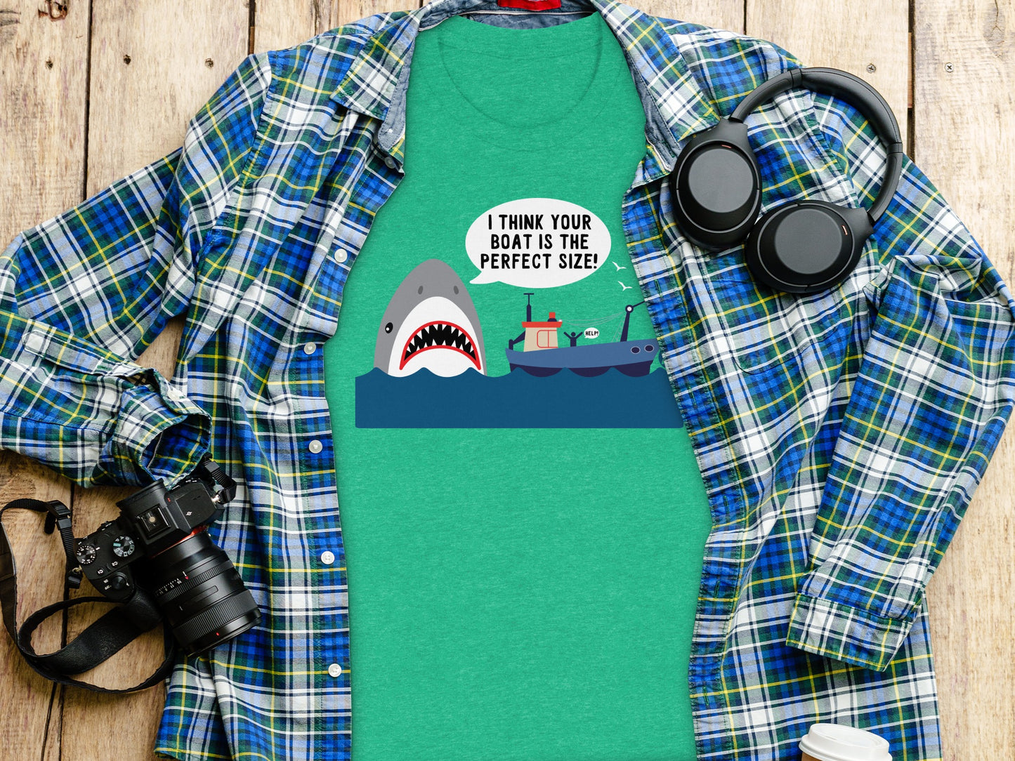 Fun Shark and Boat Graphic T-shirt