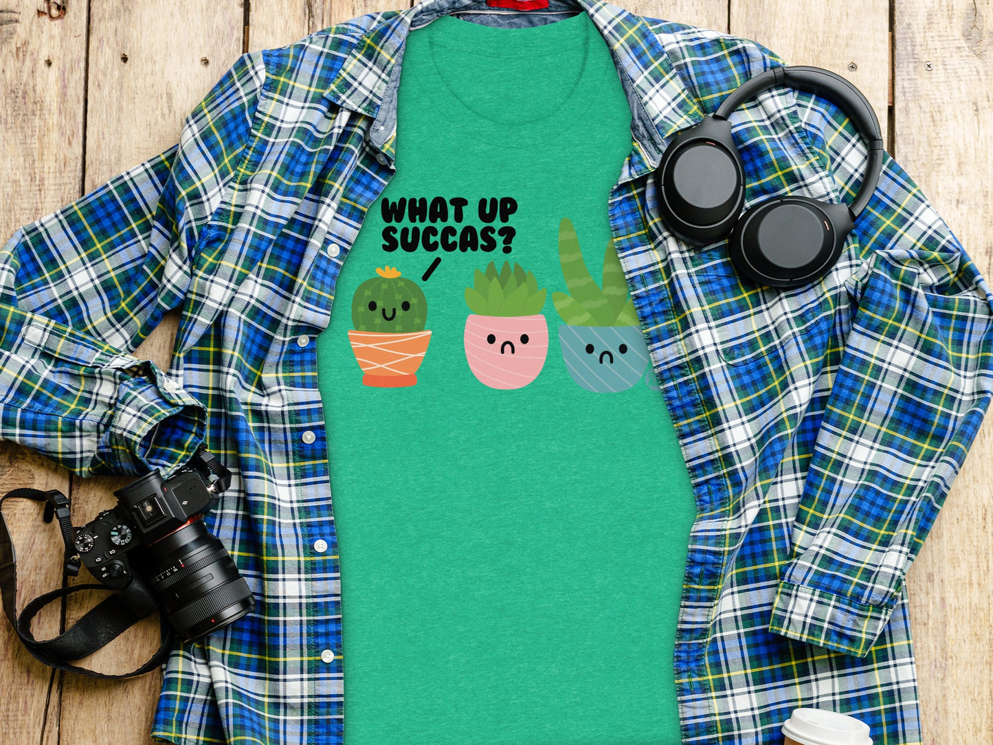 What Up Succas Cute Succulent Graphic Teal Shirt product type